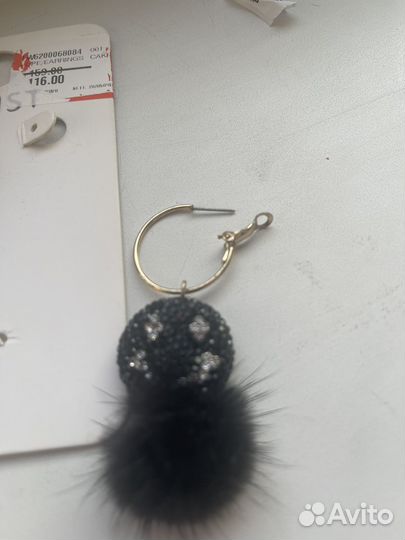 Серьги висячие смайлики стразы-мех