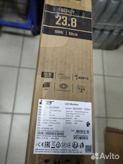 Новый Монитор 24 Acer Nitro 100Hz qg240yh3bix 23.8