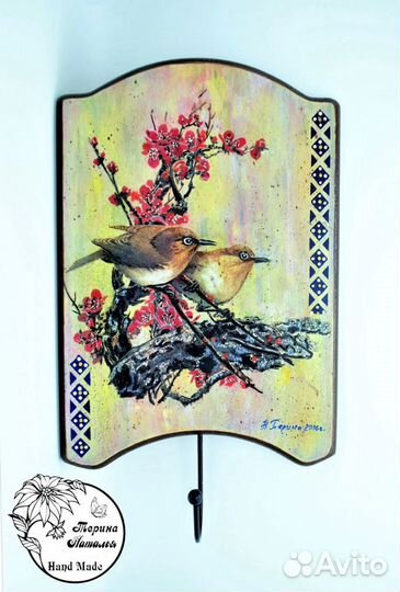 Ключница-вешалка «Райские птички», ручная работа
