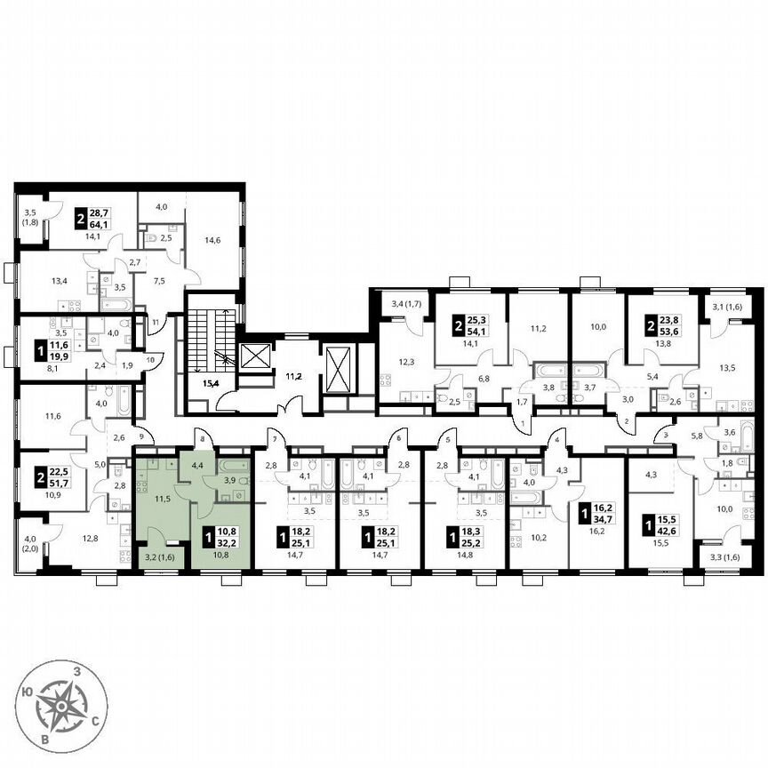 1-к. квартира, 32,2 м², 3/16 эт.