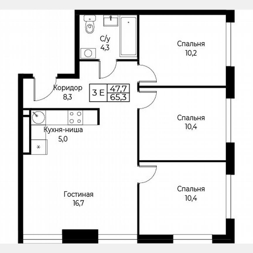 3-к. апартаменты, 65,3 м², 9/30 эт.