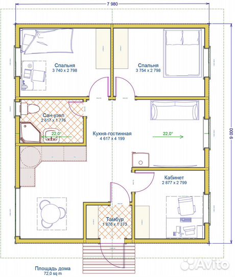 Деревянный дом 72м