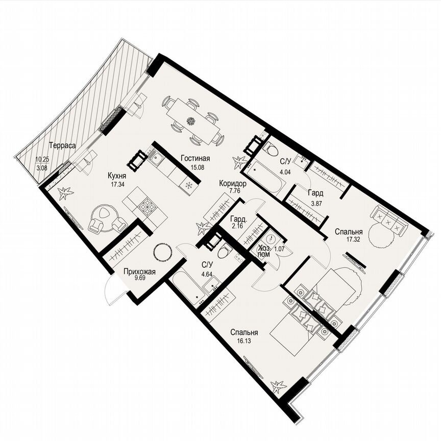 3-к. квартира, 102,2 м², 6/6 эт.