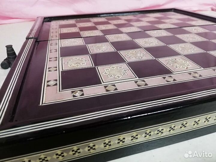 Костяные шахматы нарды, доска перламутр