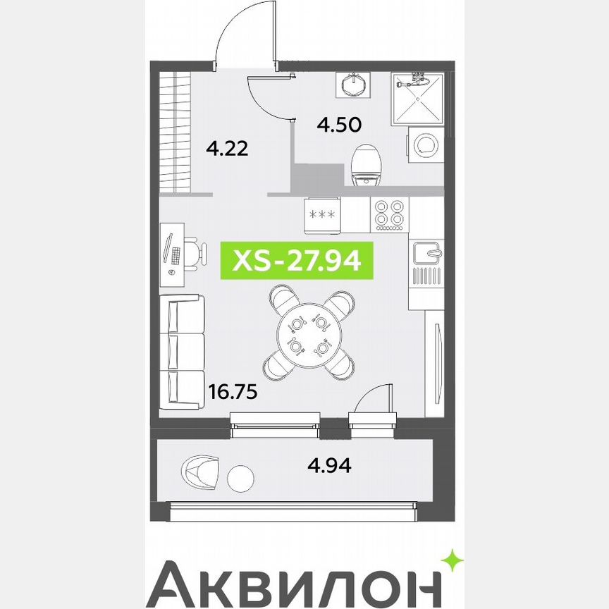 Квартира-студия, 27,9 м², 12/12 эт.