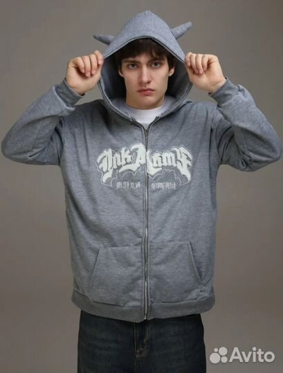 Зип худи с рожками оверсайз 48 р-р Новый