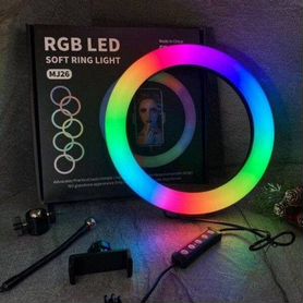 Лампа-селфи кольцевая 26 см MJ26 RGB со штативом д