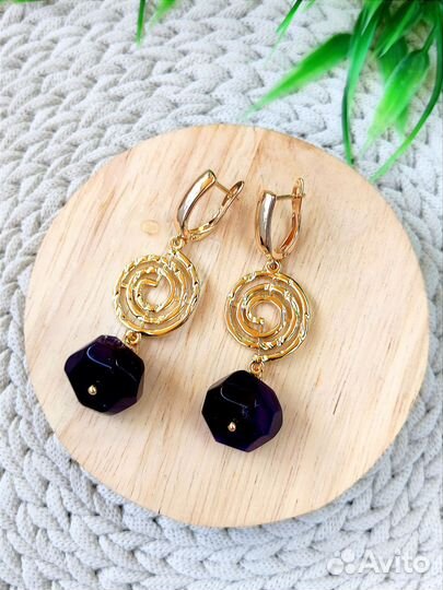 Серьги женские позолоченные дизайнерские