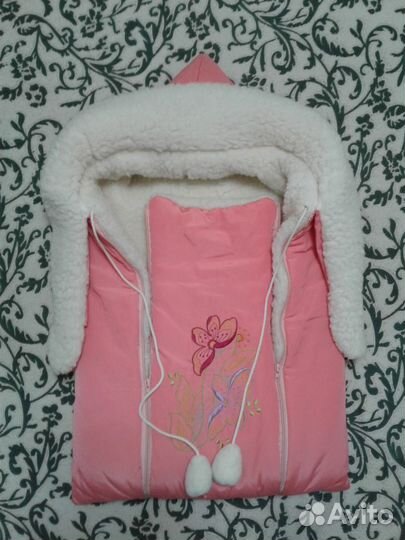 Конверт зимний на девочку+шапочка