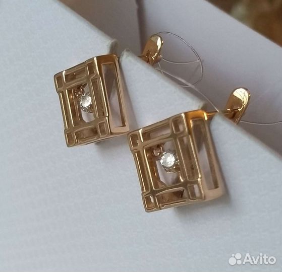 Золотые серьги с дрожащими брилл. 0,213ct Новые
