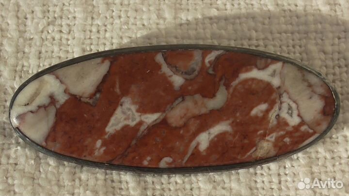 Старинная серебряная брошь яшма 84 проба царизм