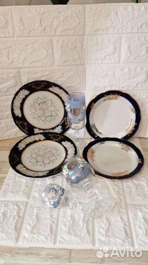 Тарелка, бокалы, фруктница