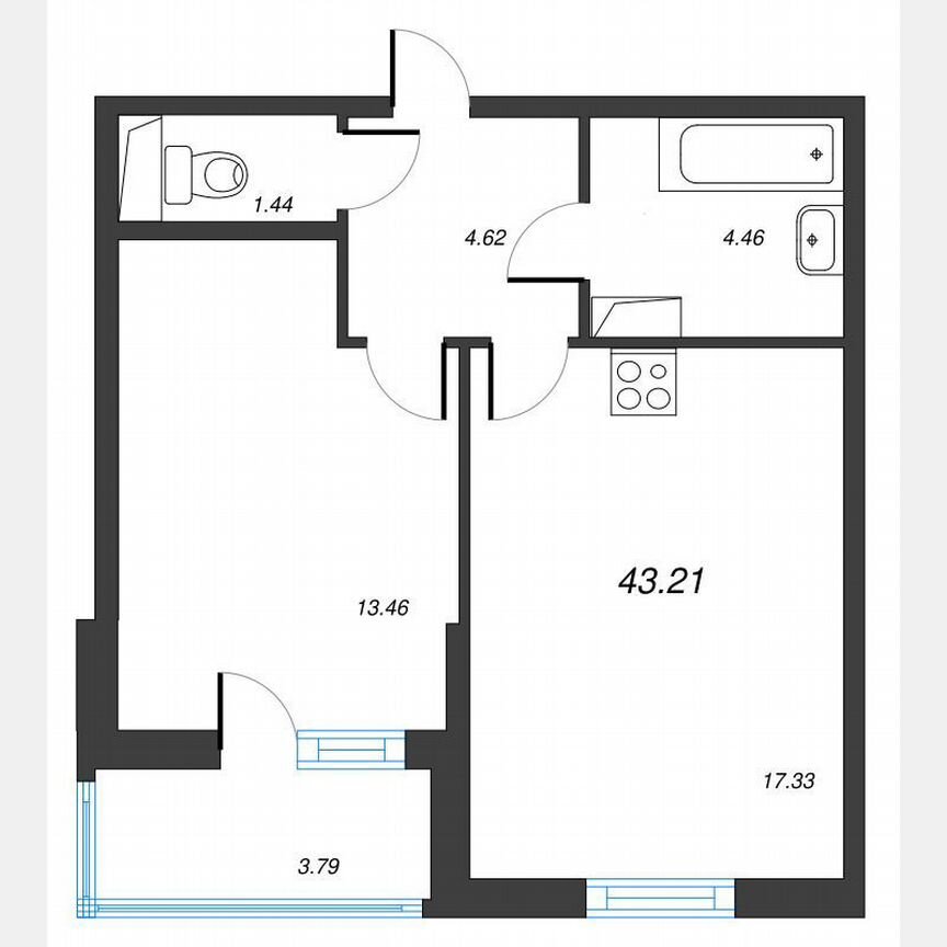 1-к. квартира, 45,1 м², 17/22 эт.