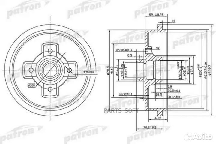Patron PDR1208 Барабан тормозной VAG 80/passat/pol