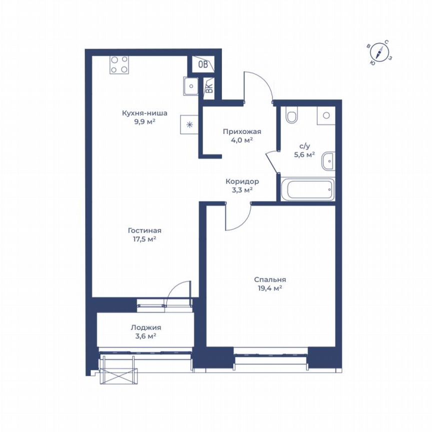 1-к. квартира, 61,5 м², 9/15 эт.