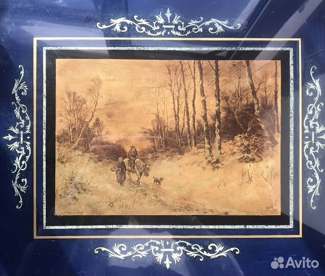 Картина старая антиквариат гравюра на стекле