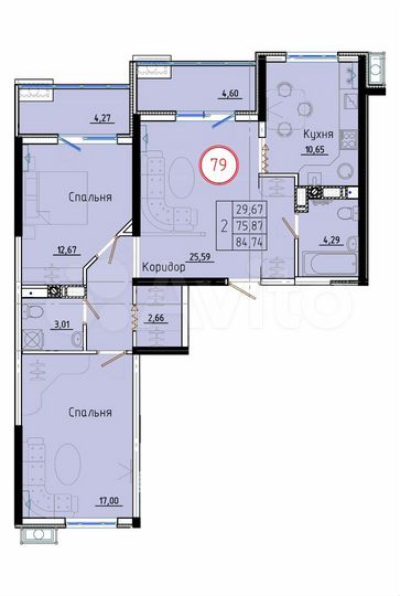 2-к. квартира, 84,7 м², 7/8 эт.