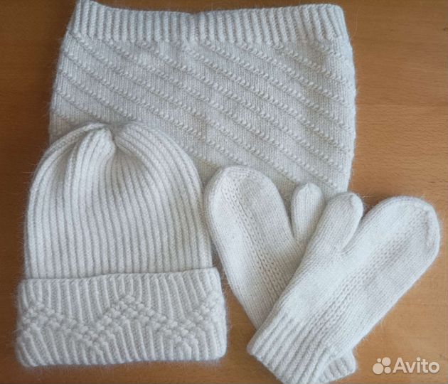 Комплект шапка, снуд и варежки из пуха норки