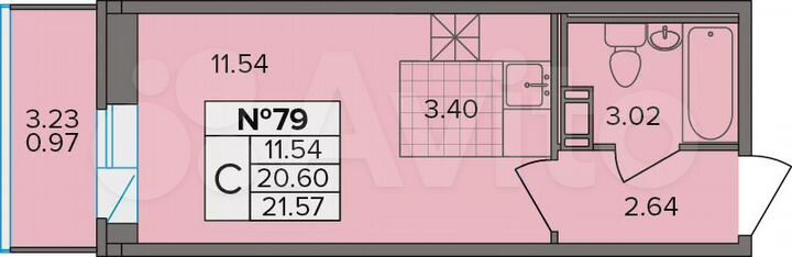 Квартира-студия, 21,6 м², 7/9 эт.