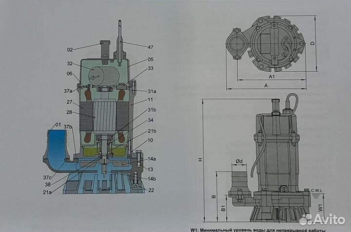 Погружной дренажный насос Meudy FSM2.4F/0,4кВт- 7м