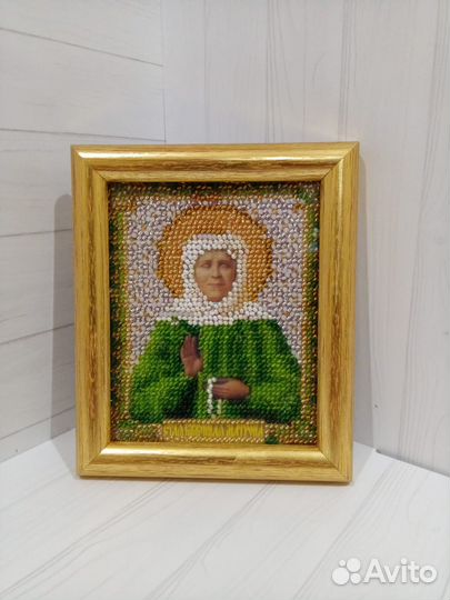 Вышитая бисером икона св. блж. Матроны Московской