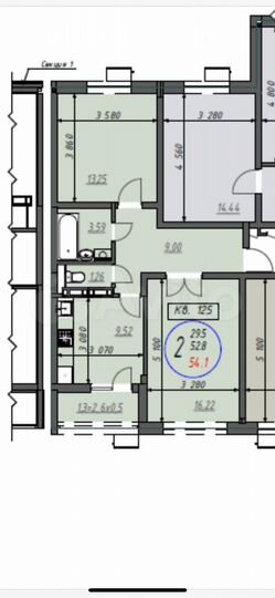 2-к. квартира, 56 м², 9/9 эт.