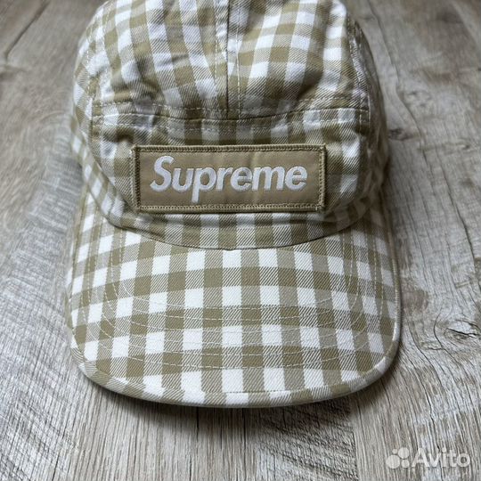 Кепка Supreme Gingham Camp Cap Tan оригинал