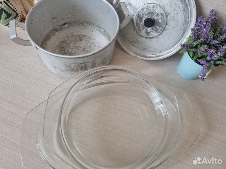 Стеклянная посуда для выпечки кастрюля СССР 2 л