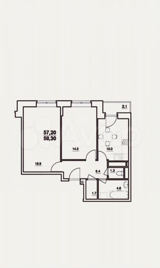2-к. квартира, 58 м², 5/17 эт.