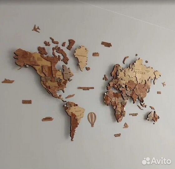 Карта мира из дерева панно на стену