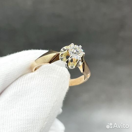 Золото кольцо СССР тюльпан с бриллиантом 0.36ct