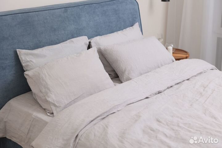 Льняное постельное белье однотонное двуспальное