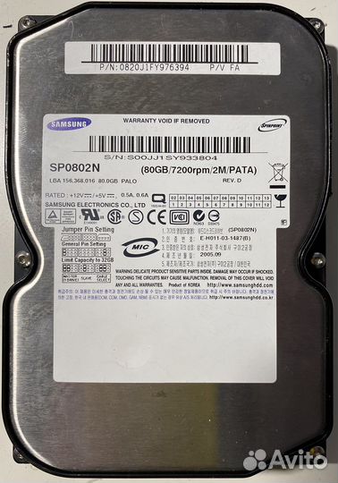 Жесткий диск IDE PATA Samsung SP0802N 80Gb 3.5
