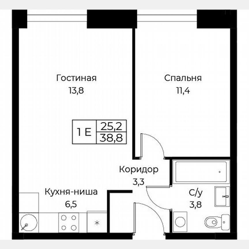 1-к. апартаменты, 38,8 м², 9/30 эт.