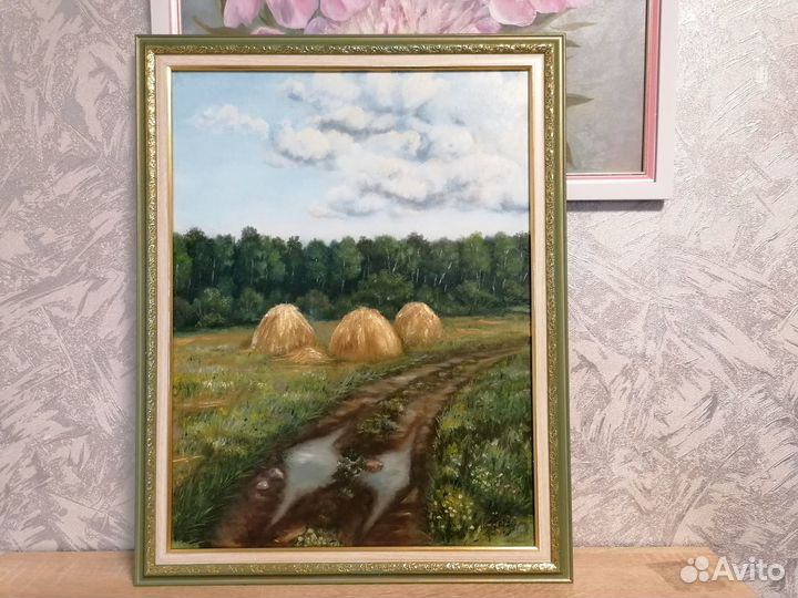 Картина маслом в рамке Пейзаж. Дорога. После дождя