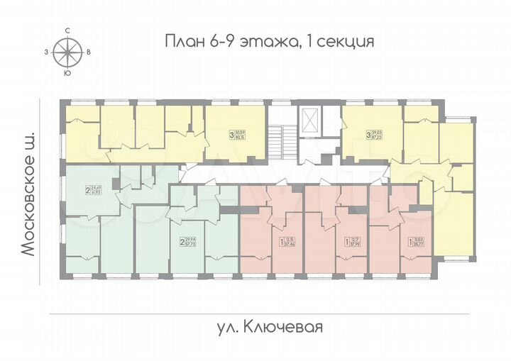 3-к. квартира, 87,2 м², 6/9 эт.