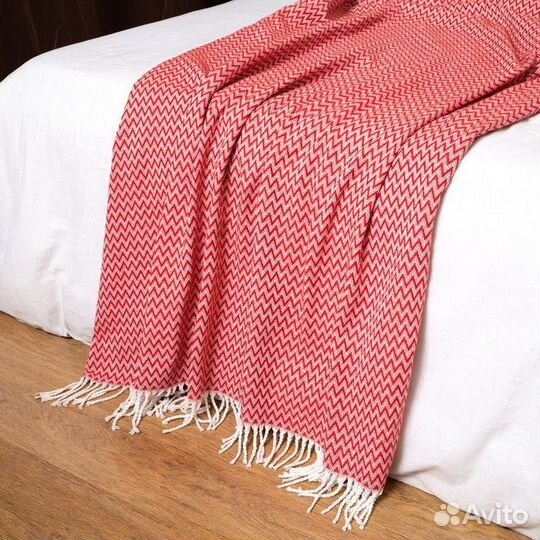 Плед Валенсия 140х200 см, Антонио, цвет белый/крас