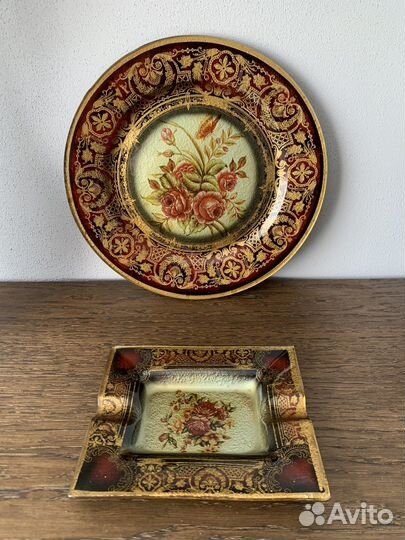 Декоративная тарелка декупаж под стеклом