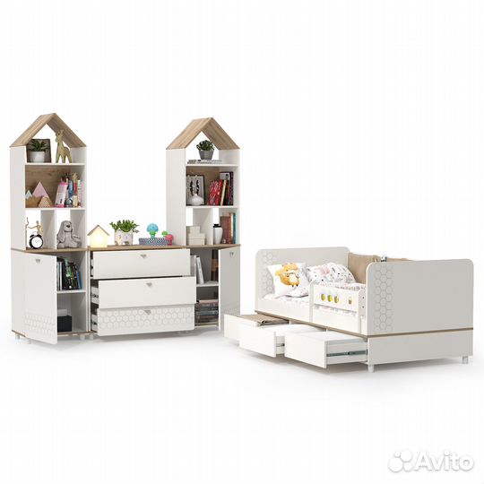 Набор мебели в детскую компнату Эйп № 2, цвет белый/дуб белый, спальное место 800х1600 мм., без матр