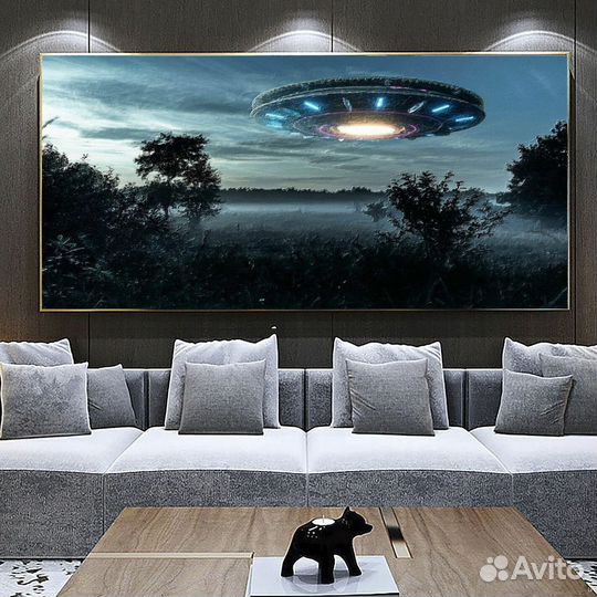 Современная Картина маслом для интерьера нло