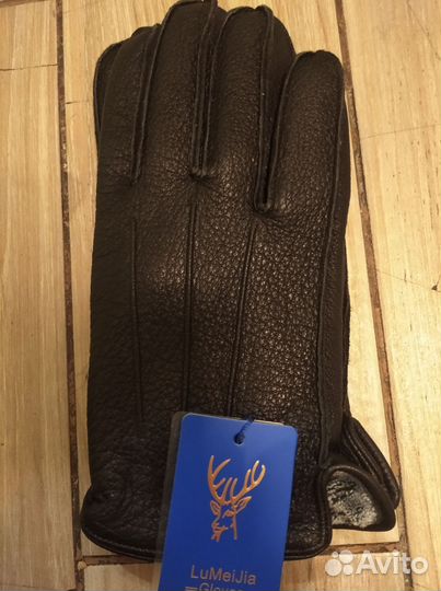 Перчатки мужские черные, кожа олень,на меху
