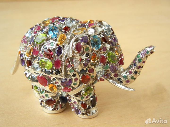 Фигурка Слон Серебро 925 изумруд рубин топаз