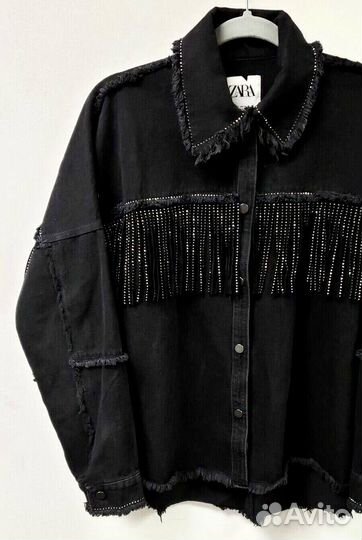 Куртка рубашка джинсовая женская с бахромой Zara