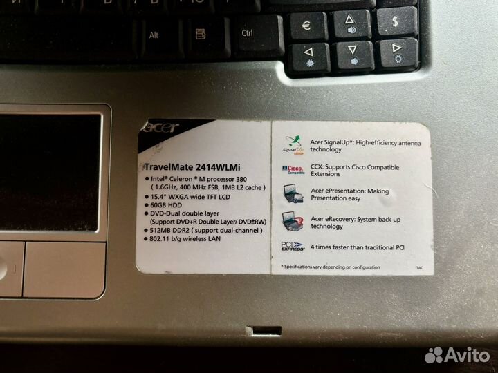 Ноутбук acer travelmate 2414wlmi на запчасти