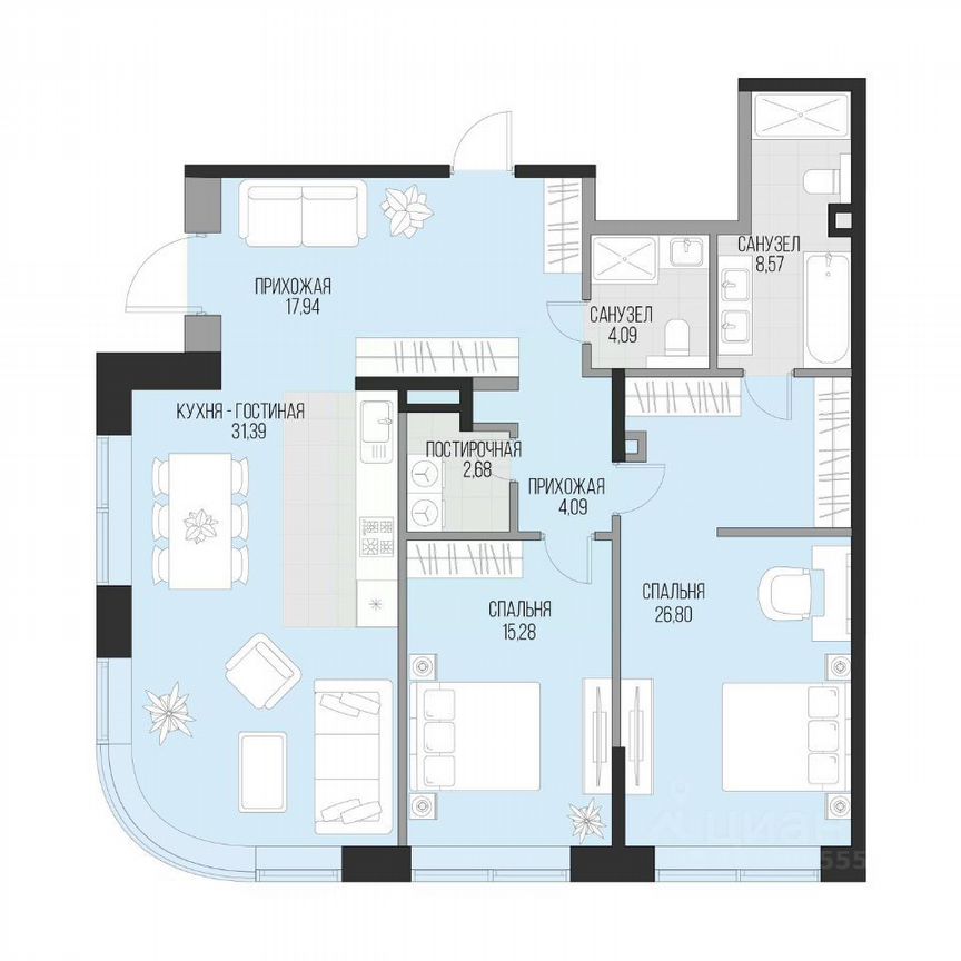 2-к. квартира, 110,8 м², 1/16 эт.