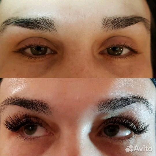 Наращивание ресниц, оформление бровей