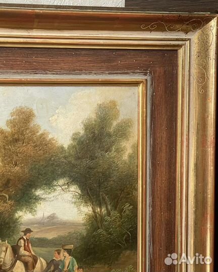 Старая картина маслом природа люди разговор 19 век