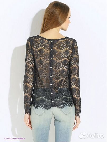 Блузка черная кружевная benetton