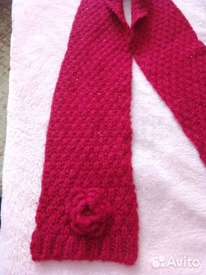 Шапка и шарф красного цвета на девочку 6-13лет