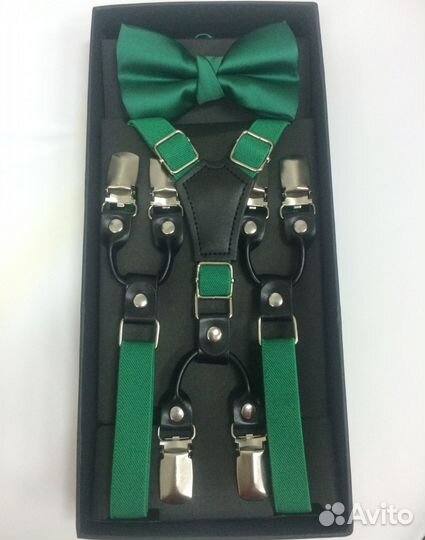 Изумрудные детские подтяжки с бабочкой George Lee